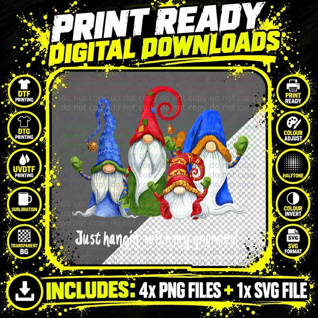 Cute Christmas Gnomes Dwarfs - Just Hangin with My Png SVG Digital Bundle