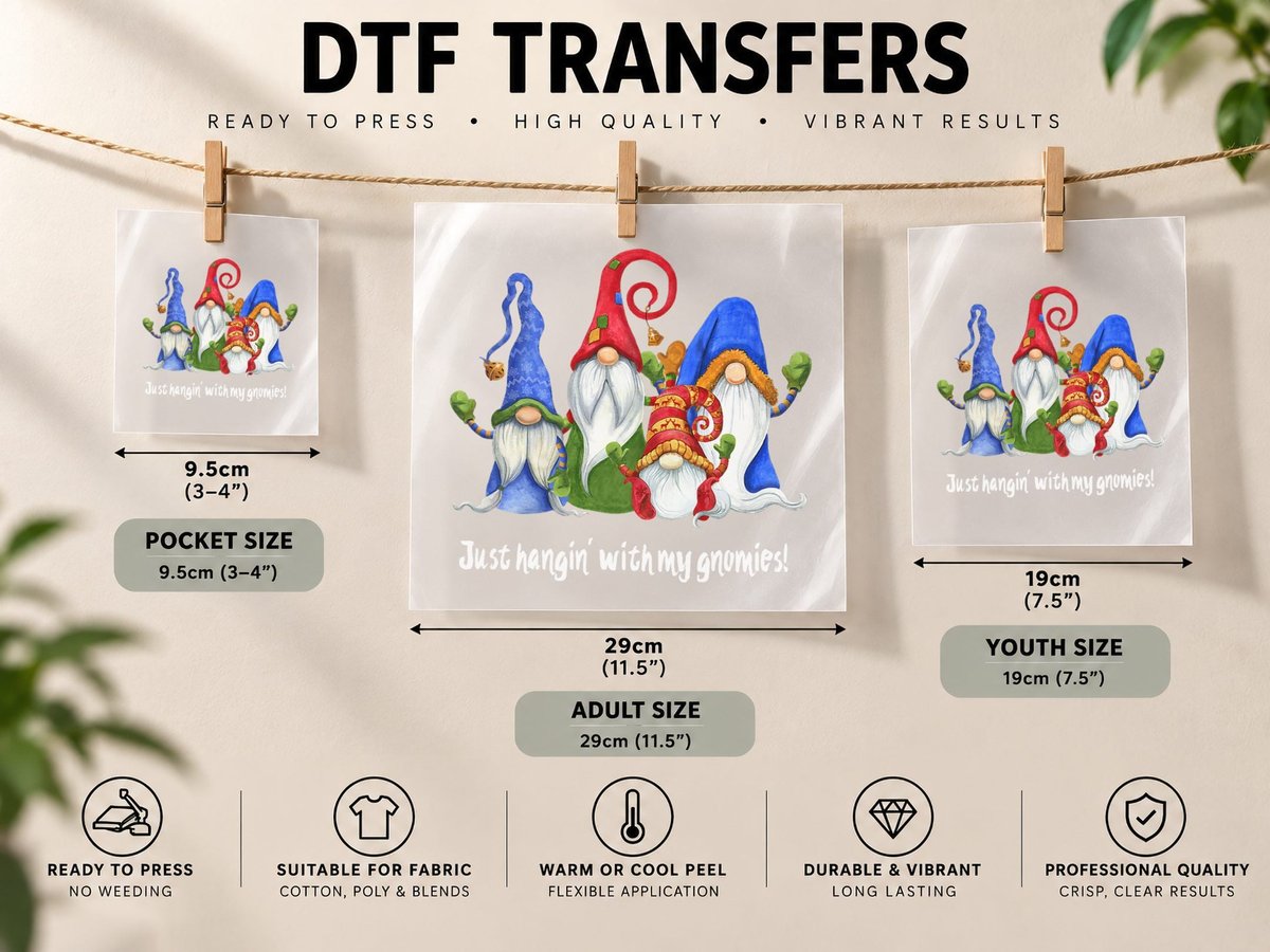 Cute Christmas Gnomes Dwarfs - Just Hangin with My Gnomies DTF Transfer Iron On