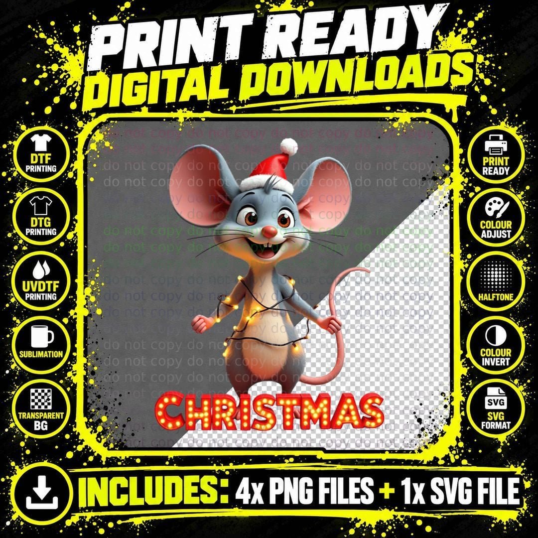 Cute Christmas Mouse, Santa Animal, Holiday Party Png SVG Digital Bundle