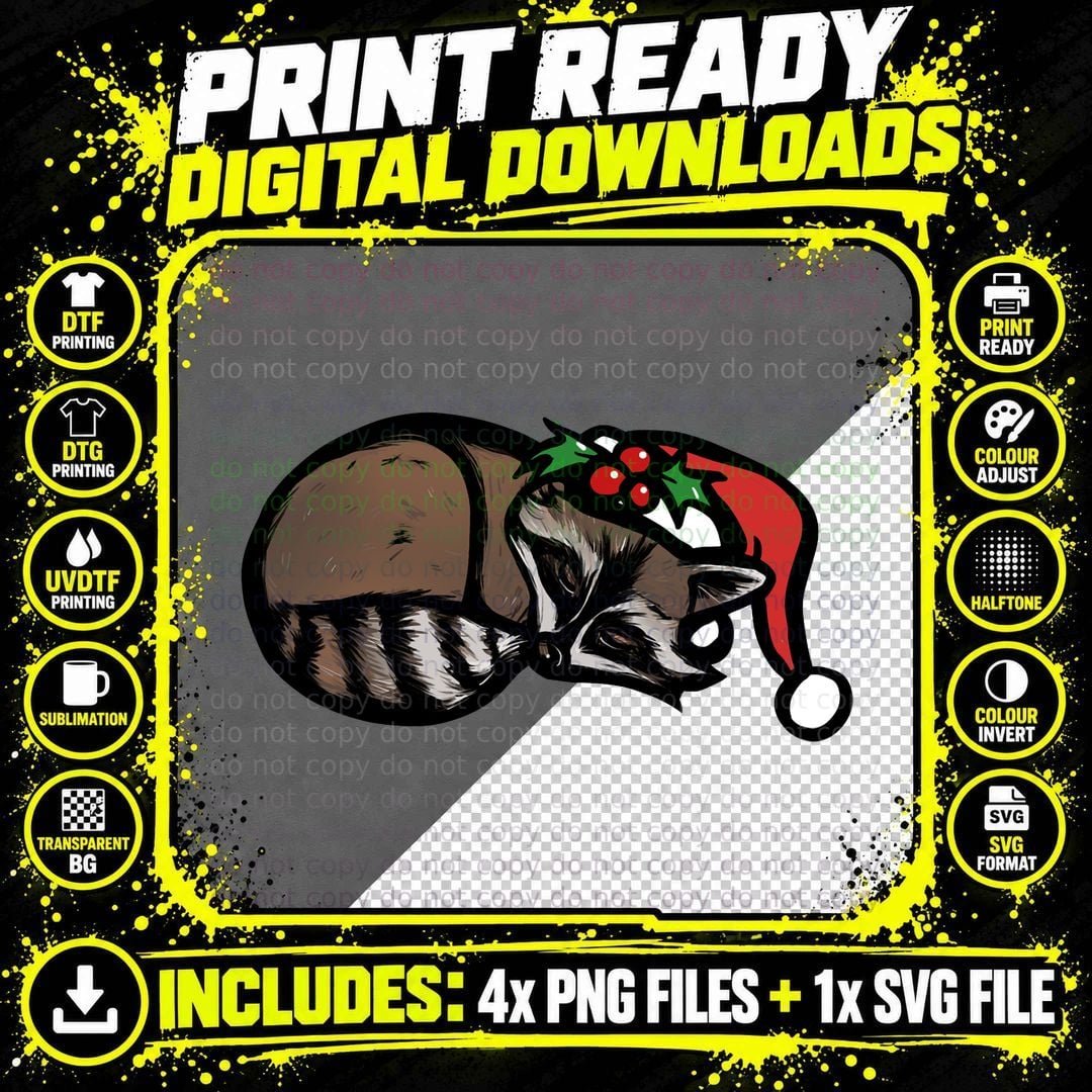 Cute Christmas Raccoon T-Shirt Png SVG Digital Bundle