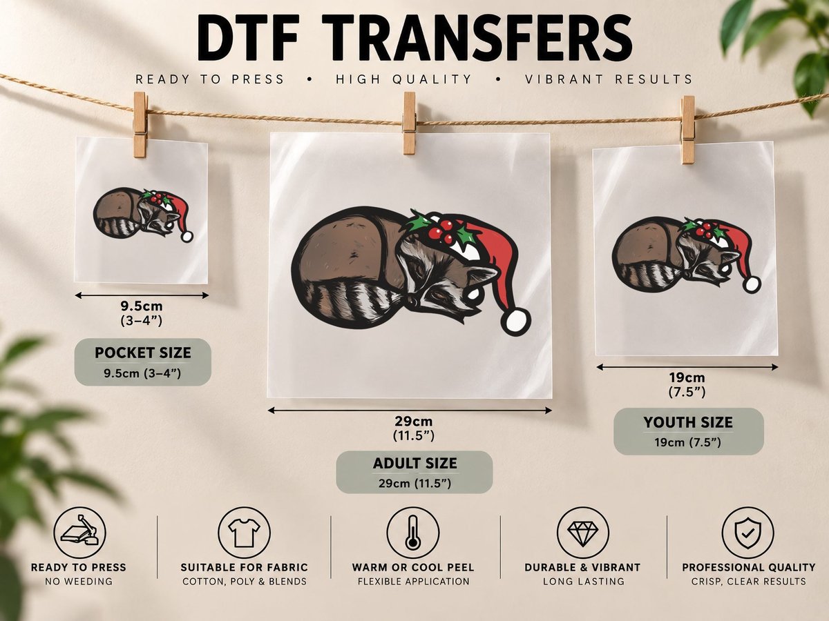 Cute Christmas Raccoon DTF Transfer Iron On