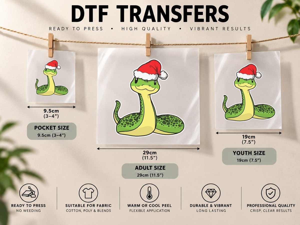 Cute Christmas Snake - Xmas Reptile Lover DTF Transfer Iron On