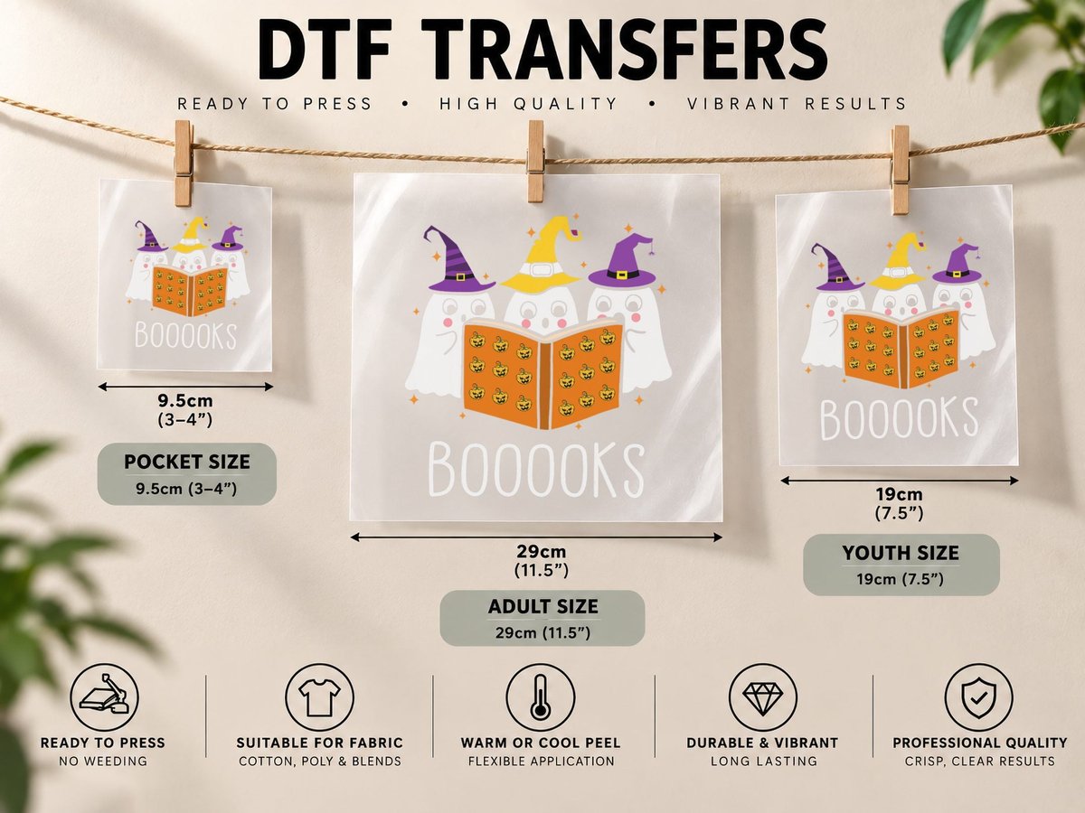 Cute Ghost Reading Library Books Halloween Teacher DTF Transfer Iron On