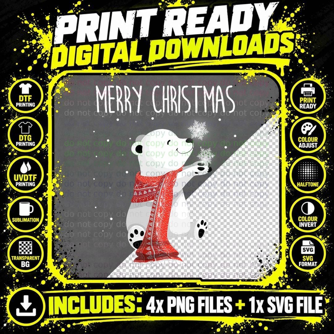 Cute Polar Bear Scarf Merry Christmas Xmas Holidays Gift Png SVG Digital Bundle
