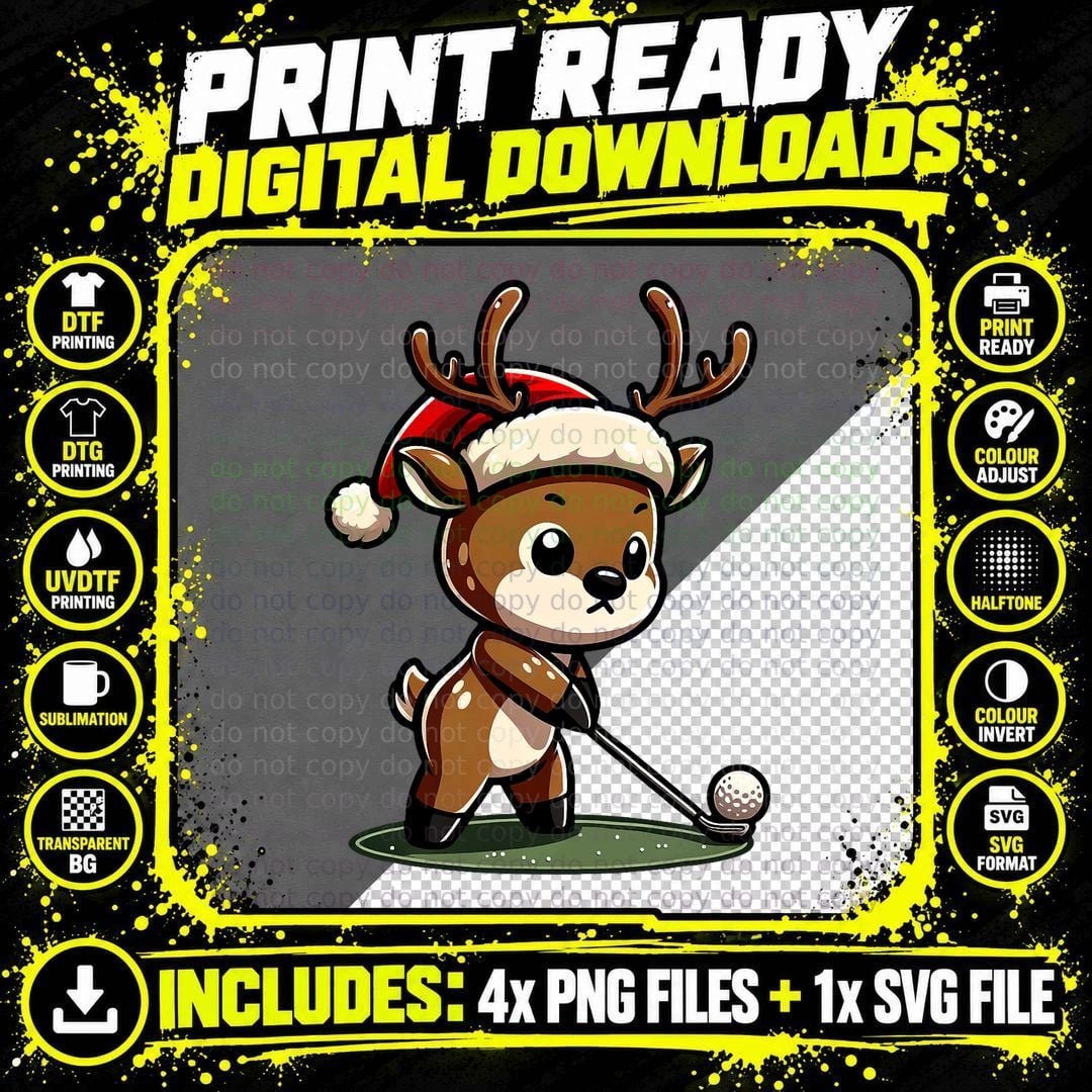 Cute Reindeer Golf Player Golf Christmas Kids Boys Png SVG Digital Bundle