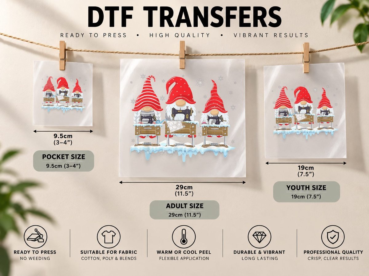 Cute Sewing Gnomes Santa Quilting Funny Christmas Family DTF Transfer Iron On