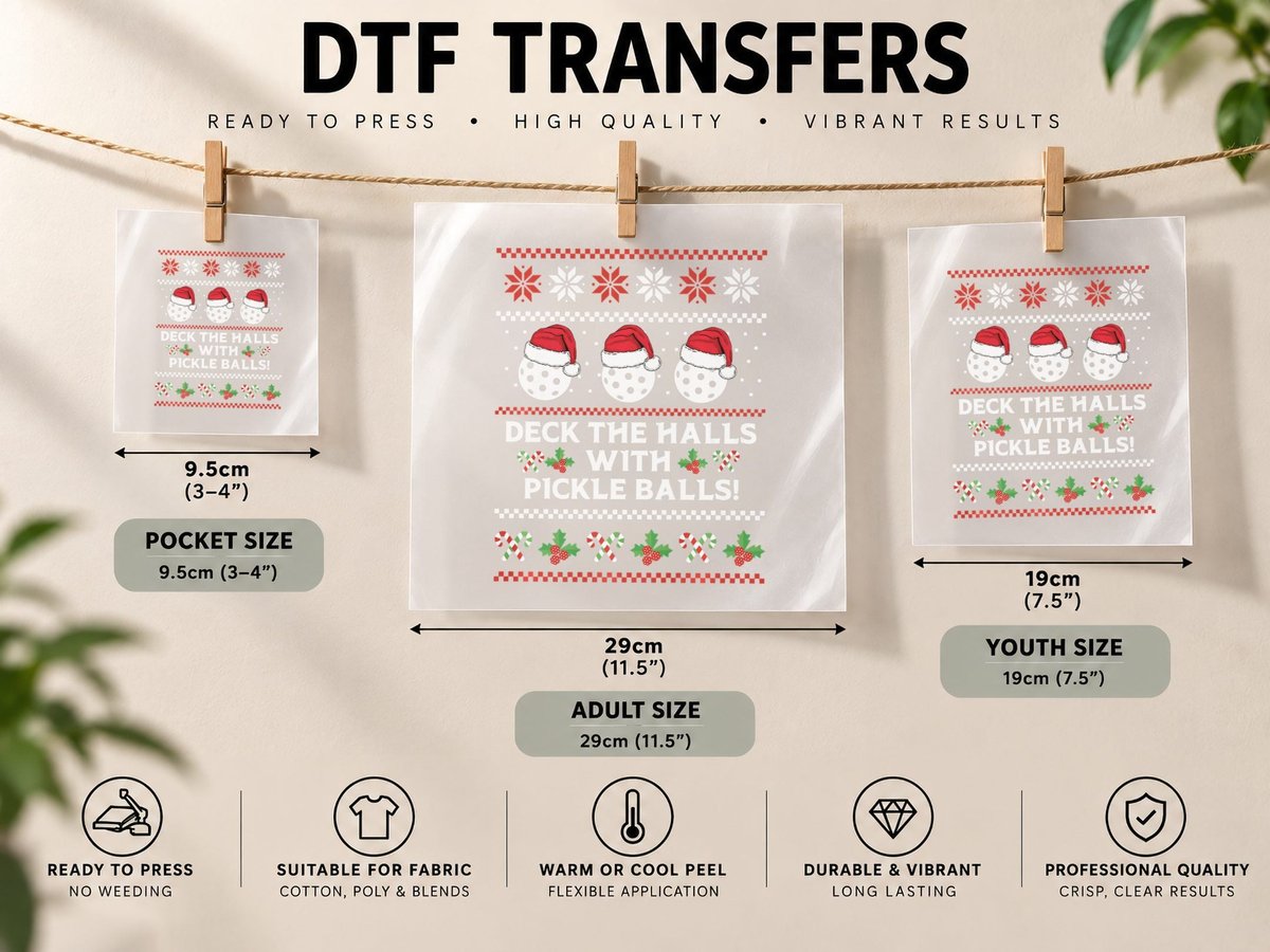 DECK THE HALLS Pickle BALLS Ugly Christmas Pickleball Memes DTF Transfer Iron On