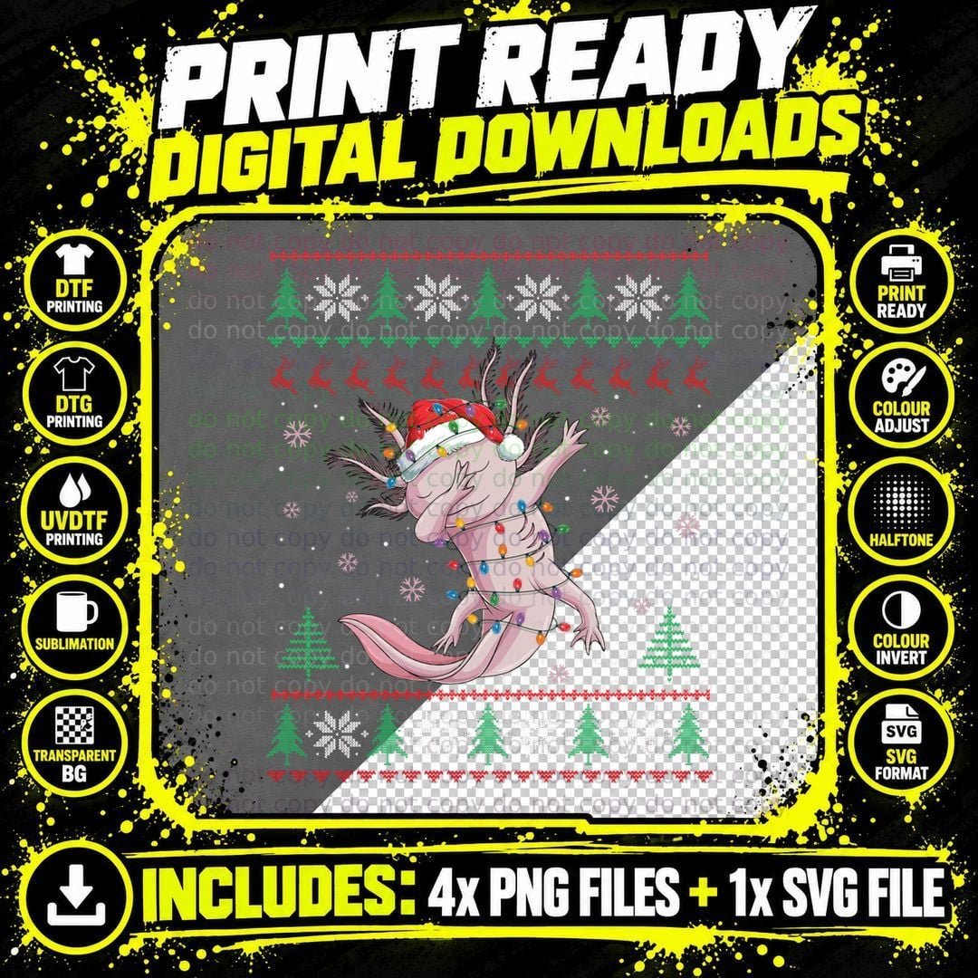 Dabbing Axolotl Santa Christmas Ugly Women Girls Kid Png SVG Digital Bundle