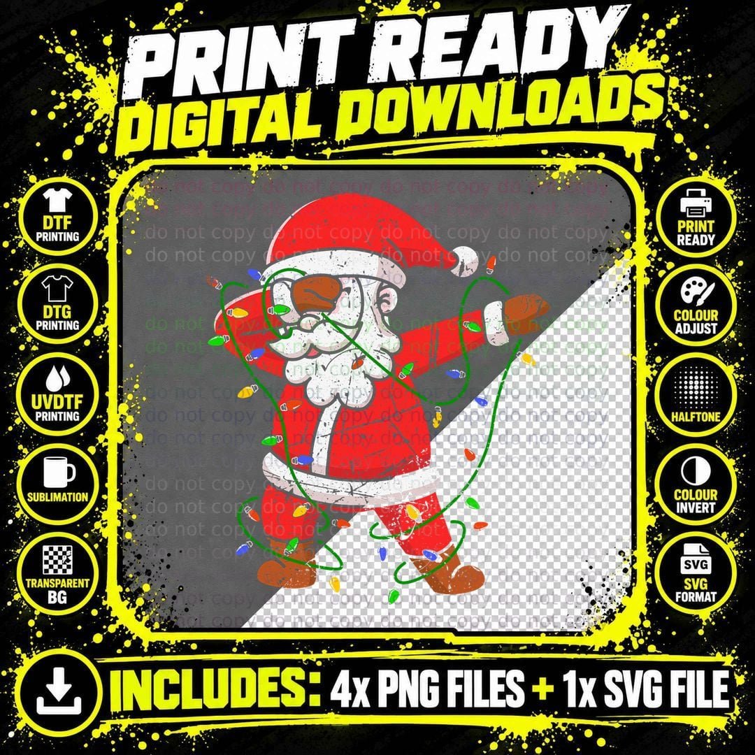 Dabbing Santa Funny Xmas Christmas Vintage T-Shirt Png SVG Digital Bundle