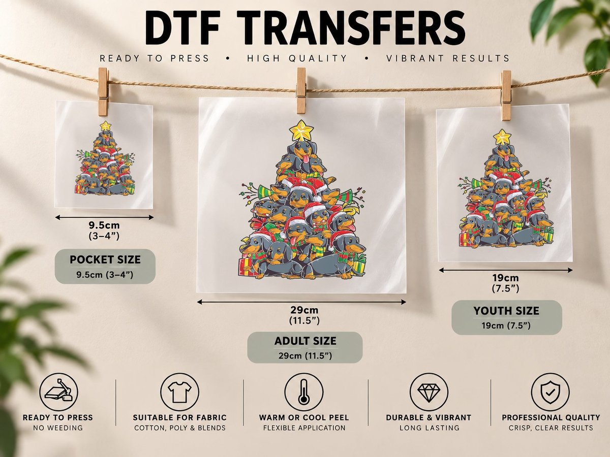 Dachshund Dogs Christmas Tree Funny Dachshund Dogs DTF Transfer Iron On