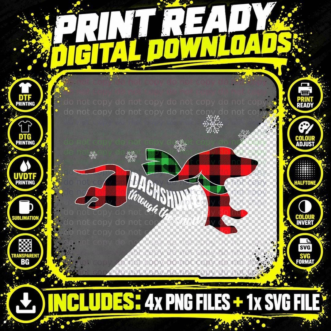 Dachshund Through the Snow Doxie Dog Plaid Christmas Png SVG Digital Bundle