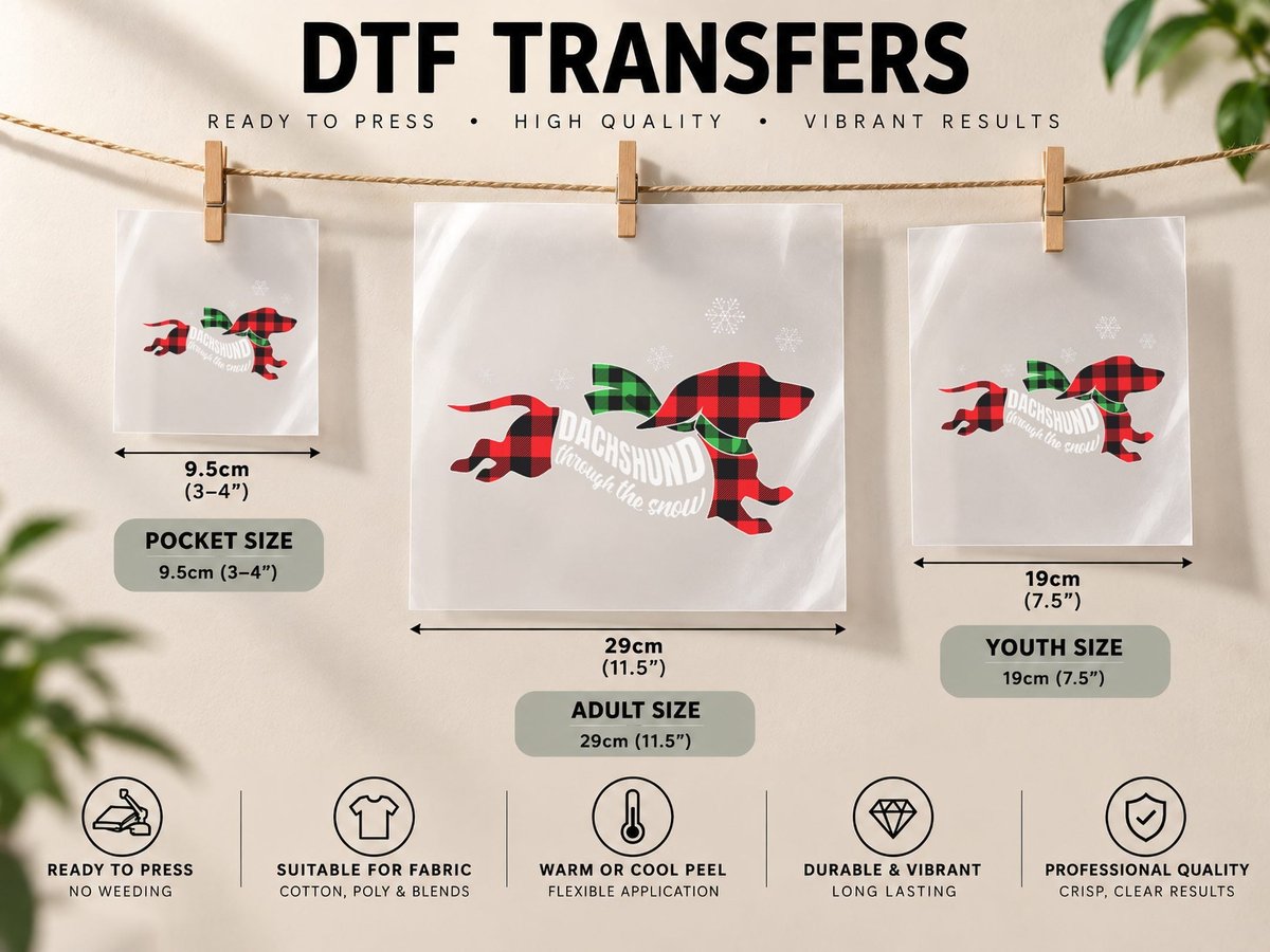 Dachshund Through the Snow Doxie Dog Plaid Christmas Gift DTF Transfer Iron On