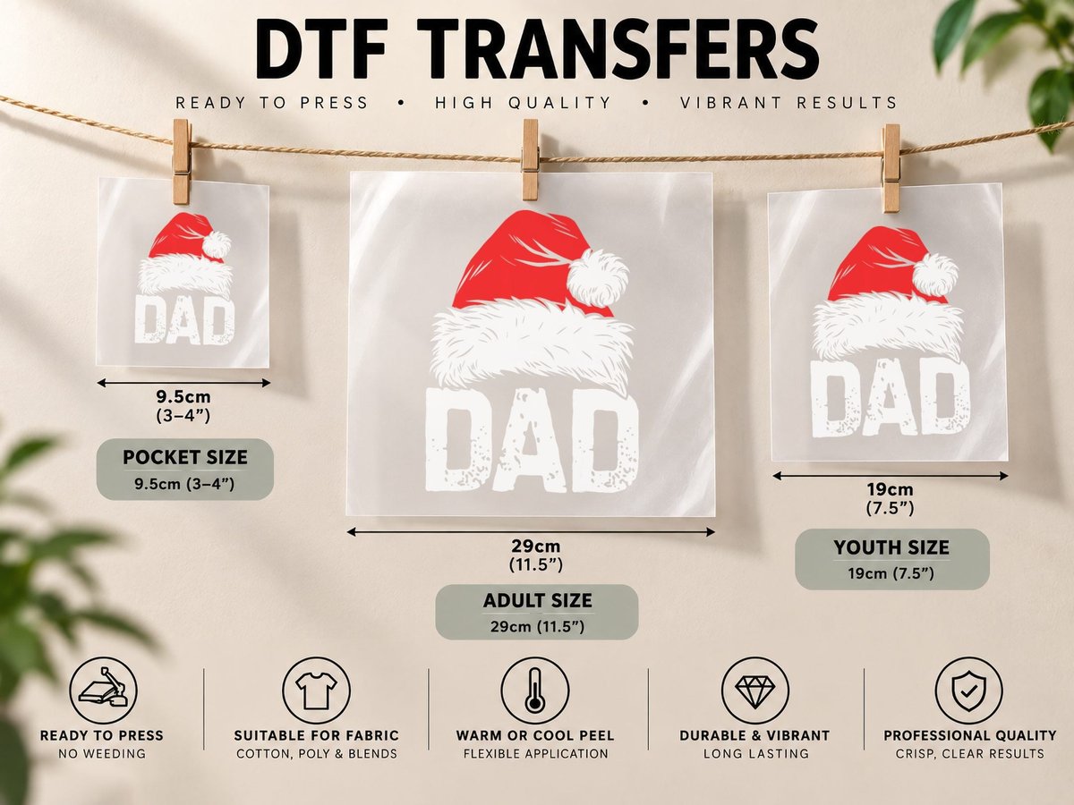 Dad Santa Christmas Family Matching Pajamas Papa Xmas DTF Transfer Iron On