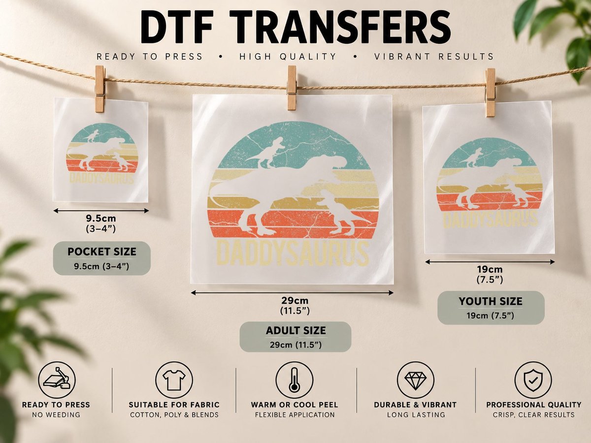 Daddy Dinosaur Daddysaurus 2 Two Kids Christmas Gift for DTF Transfer Iron On