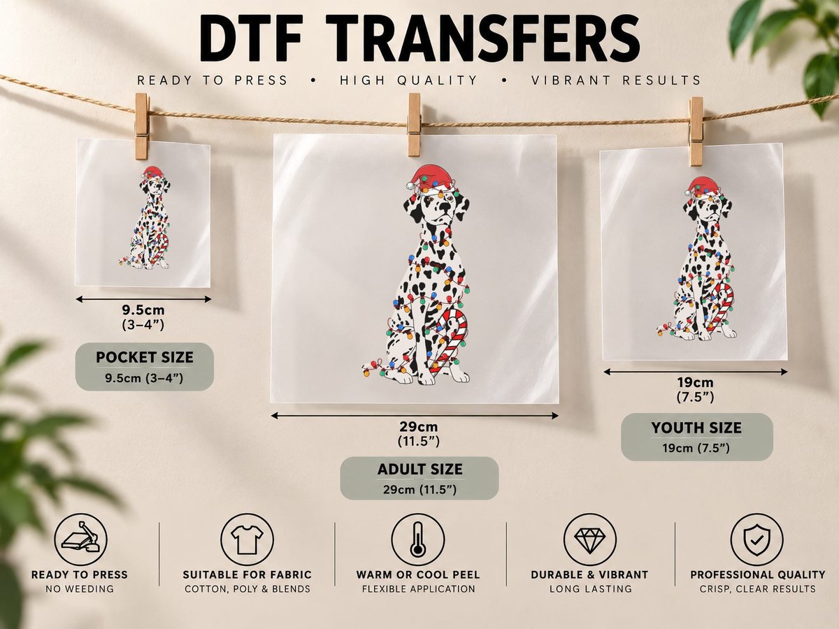 Dalmatian Santa Christmas Lights Dog Lover Xmas Pajama DTF Transfer Iron On