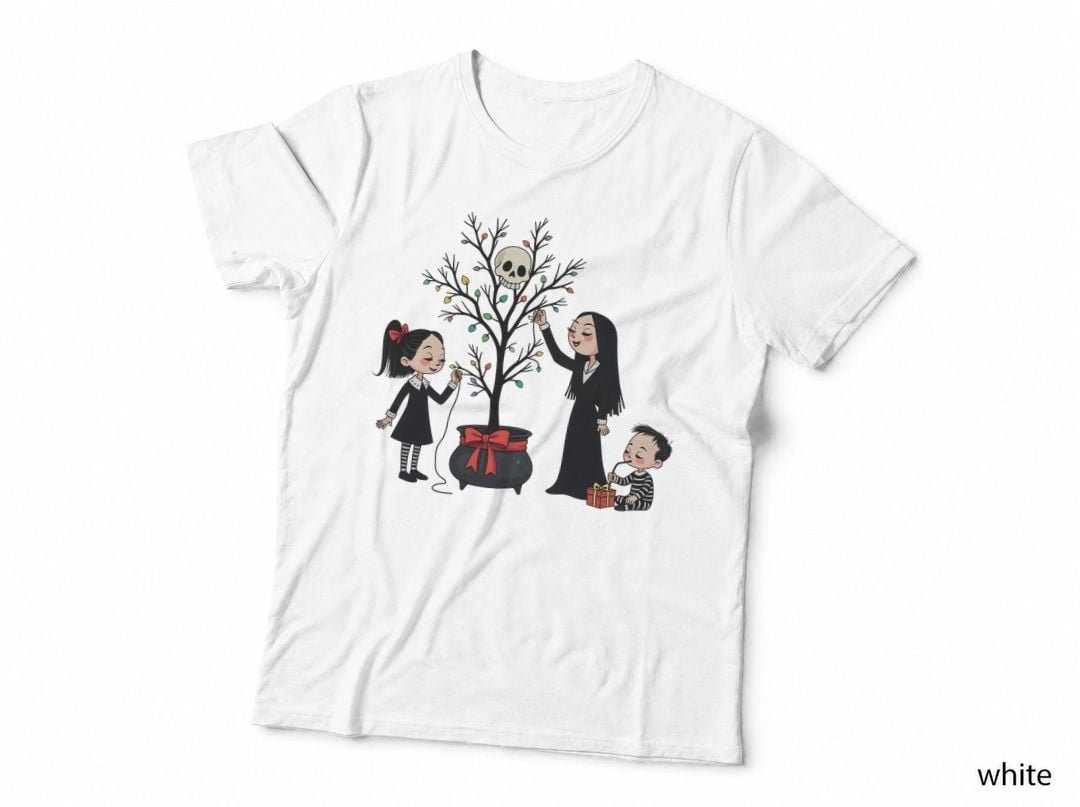 Dark Family Christmas Xmas Tree Black Clothes Skull Cauldron T-Shirt