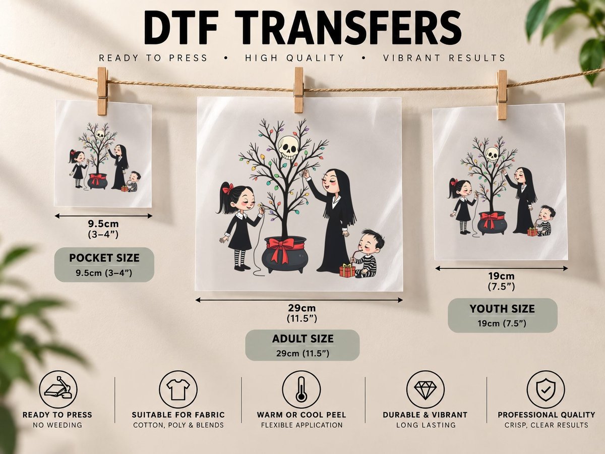 Dark Family Christmas Xmas Tree Black Clothes Skull DTF Transfer Iron On