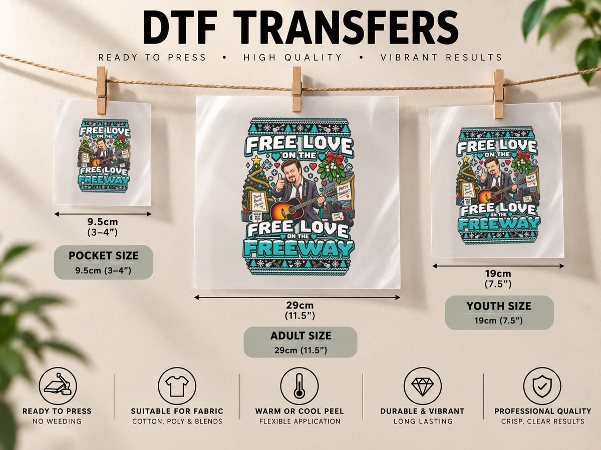 David Brent Christmas Office Comedy Mistletoe UK Free Love DTF Transfer Iron On