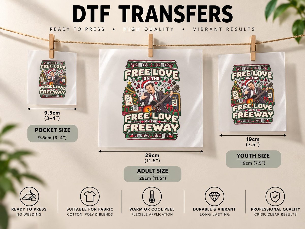 David Brent Christmas Office Comedy Santa Hat UK Free Love DTF Transfer Iron On