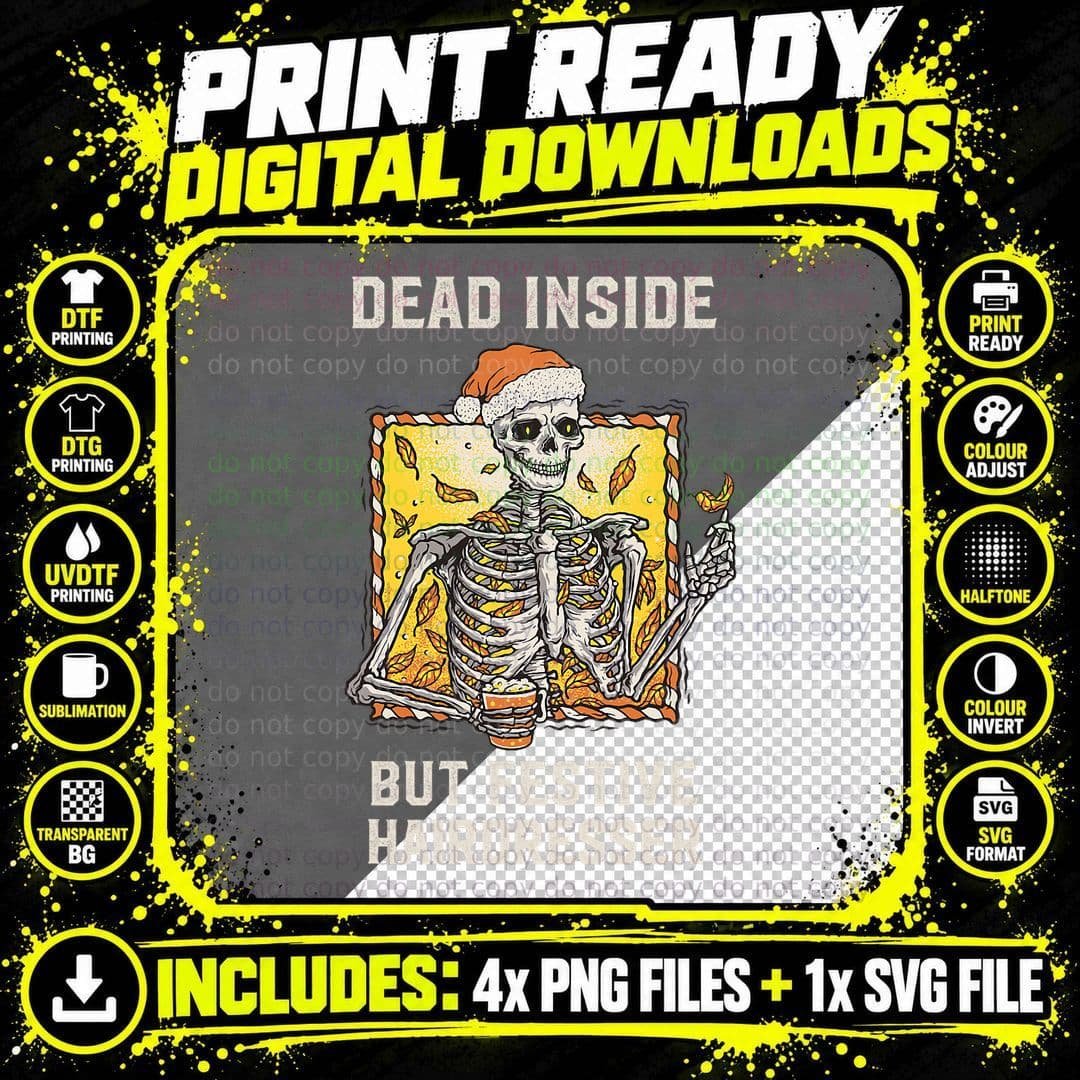 Dead Inside Festive Hairdresser Christmas T-Shirt Png SVG Digital Bundle