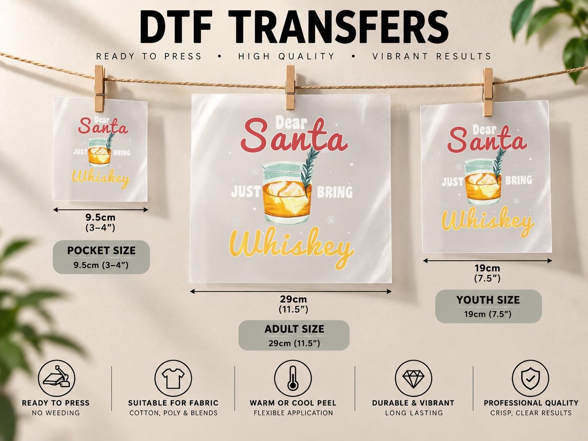 Dear Santa Just Bring Whiskey, Christmas DTF Transfer Iron On