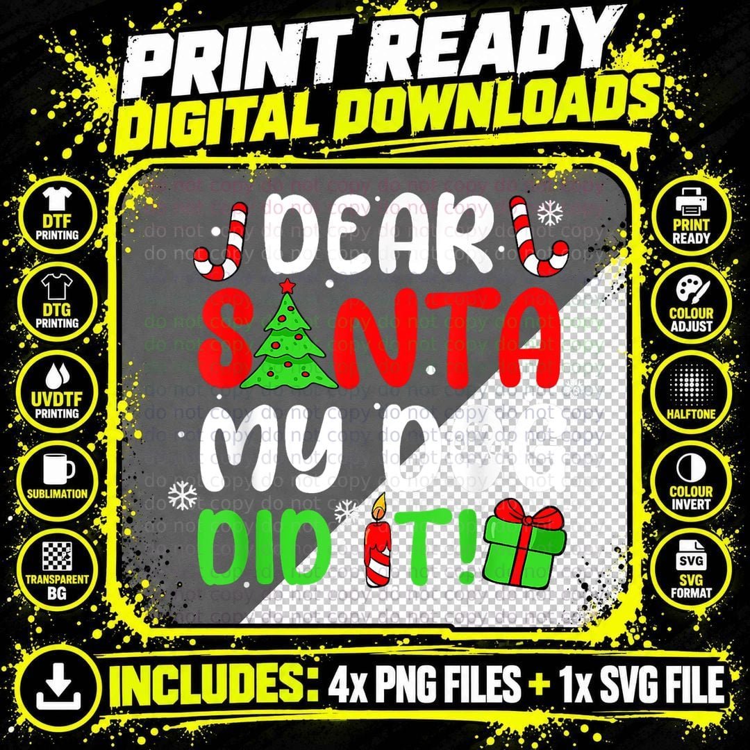 Dear Santa My Dog Did It Christmas Tree Candy Cane Png SVG Digital Bundle