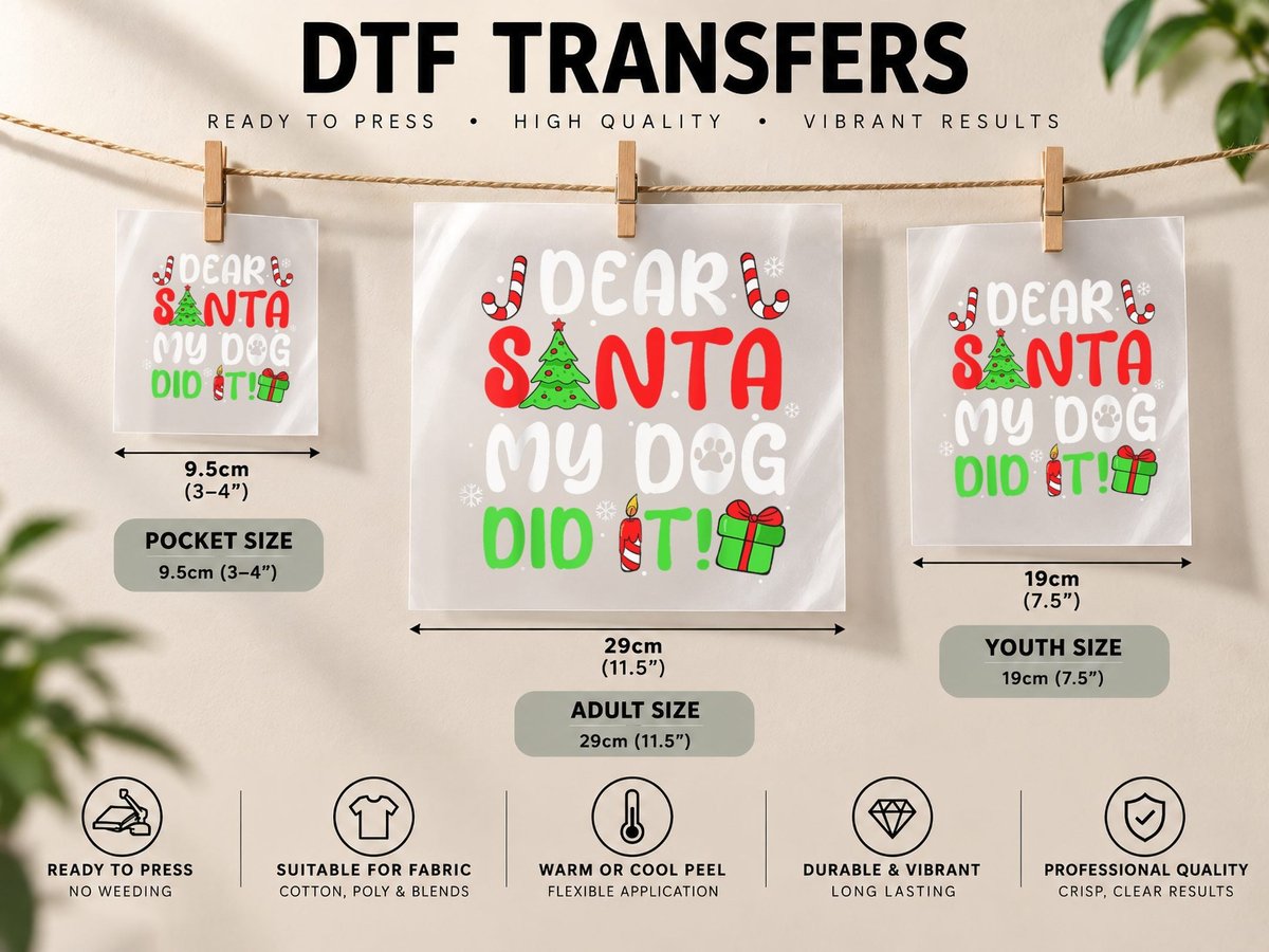 Dear Santa My Dog Did It Christmas Tree Candy Cane Pajama DTF Transfer Iron On