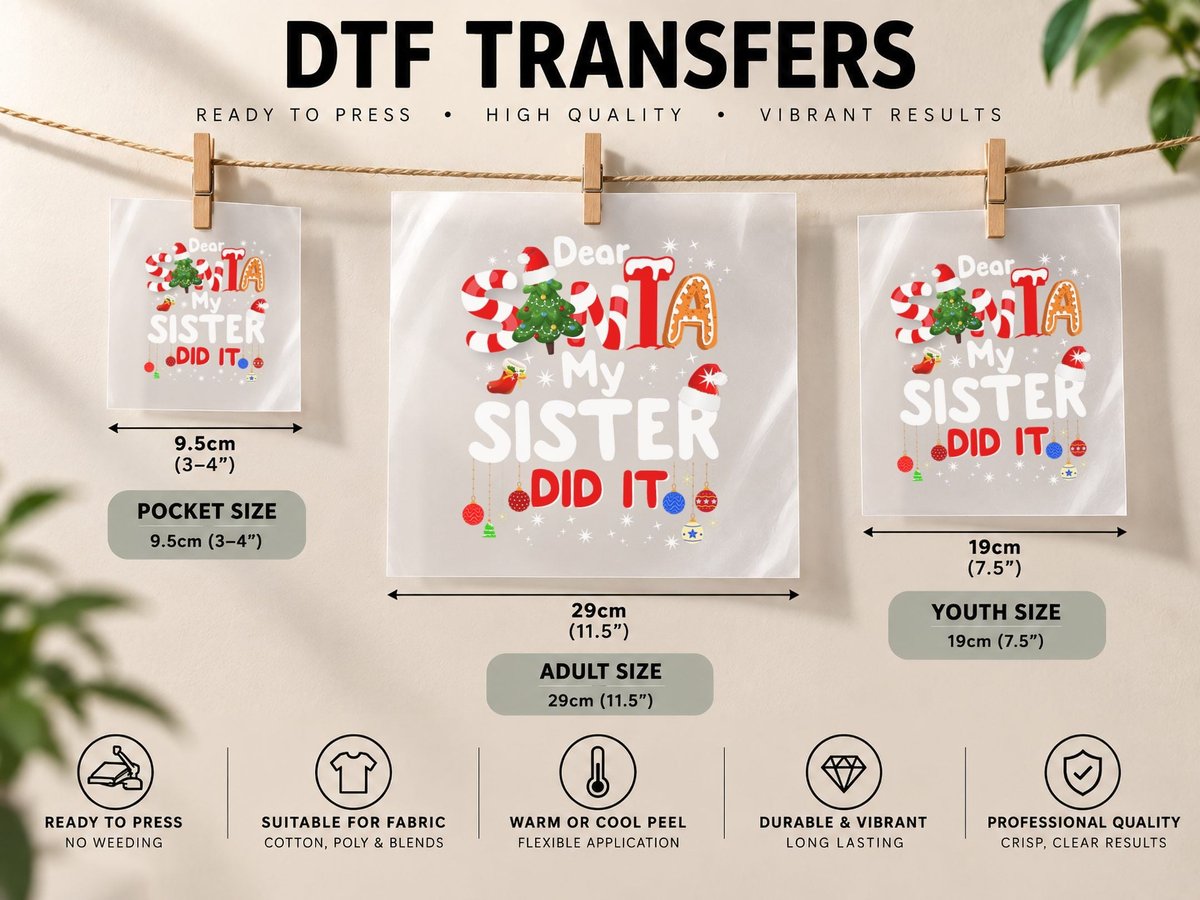 Dear Santa My Sister Did It Funny Christmas Gifts Boys Kids DTF Transfer Iron On