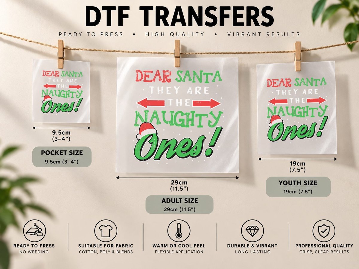 Dear Santa They Are the Naughty Ones Funny Christmas Gifts DTF Transfer Iron On