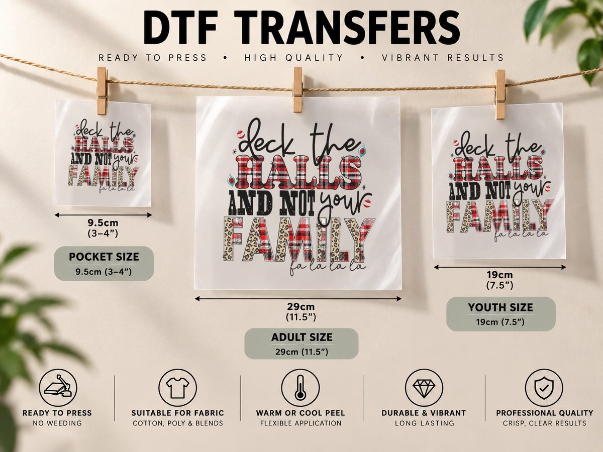 Deck the Halls and Not Your Family Funny Christmas Matching DTF Transfer Iron On