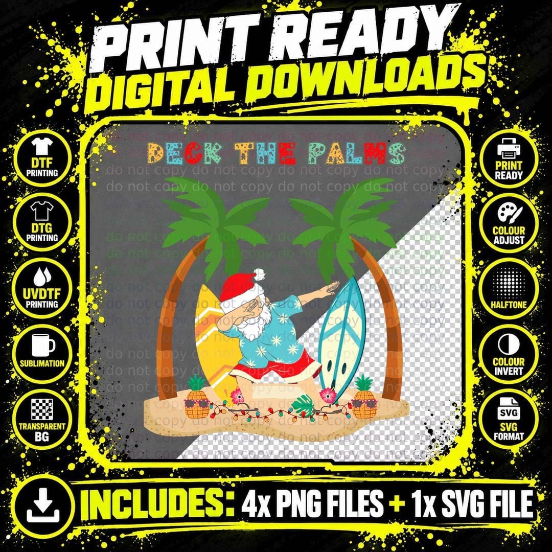 Deck the Palms Dabbing Santa - Xmas Tropical Beach Png SVG Digital Bundle