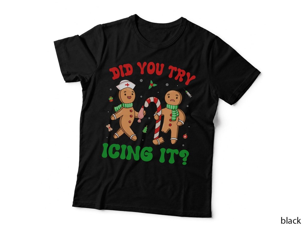 Did You Try Icing It Retro Christmas Gingerbread Nurse Squad T-Shirt