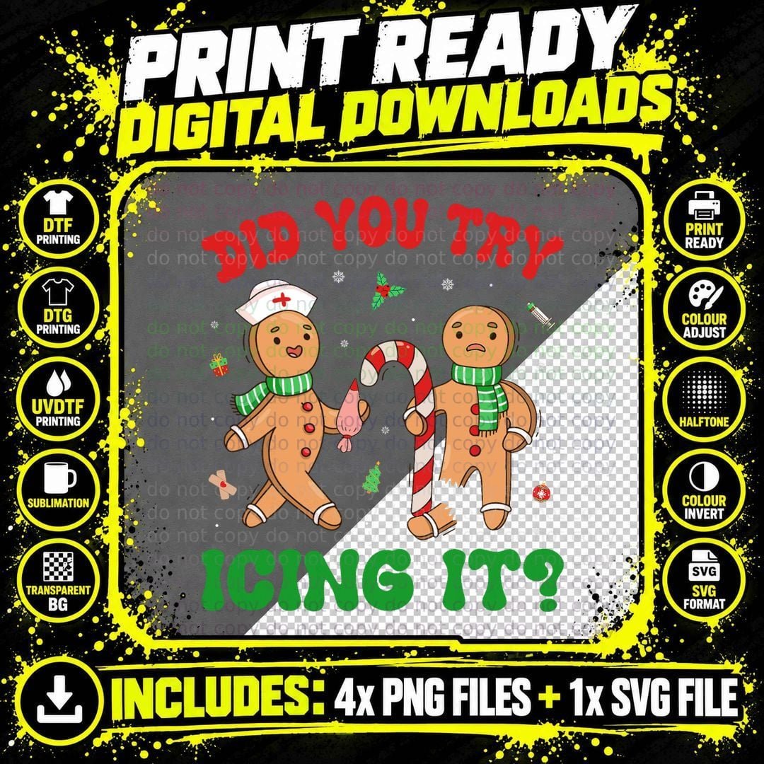 Did You Try Icing It Retro Christmas Gingerbread Nurse Png SVG Digital Bundle