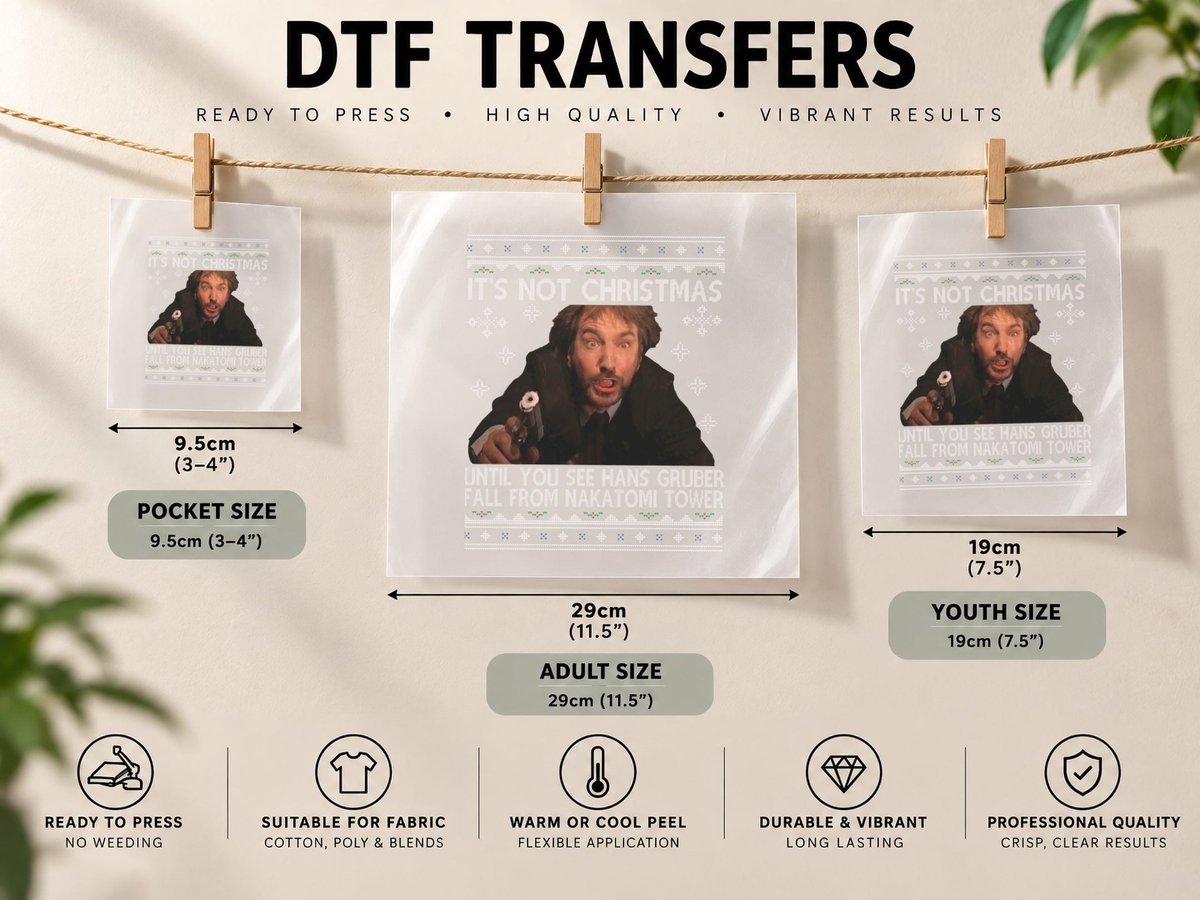 Die Hard Its Not Christmas Unil Hans Gruber Falls off DTF Transfer Iron On