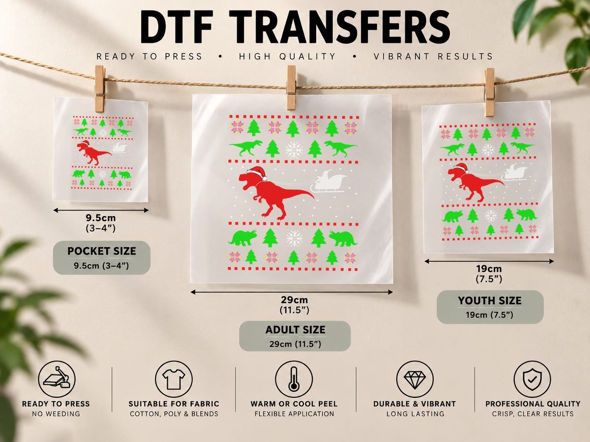 Dinosaur Ugly Christmas Toddler Kids Boy Xmas T Rex DTF Transfer Iron On