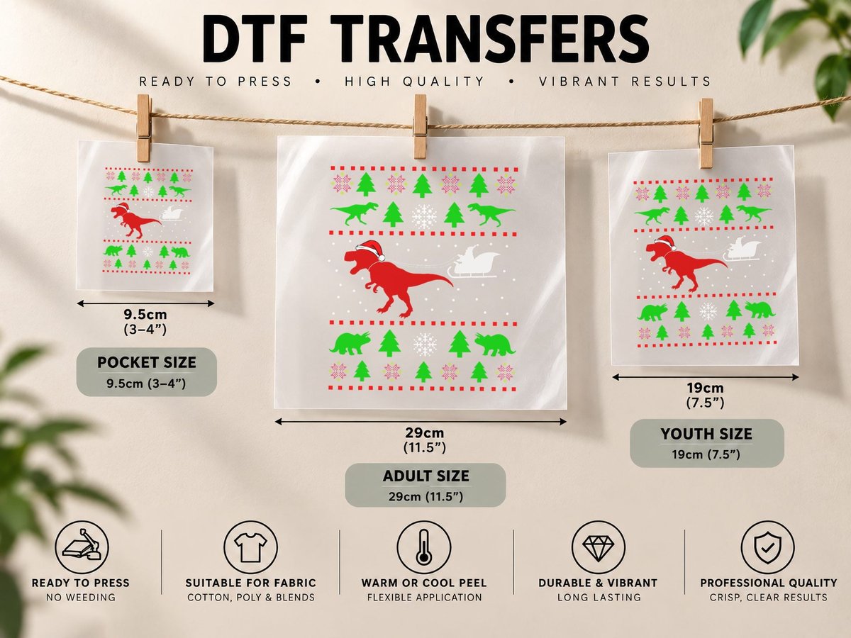 Dinosaur Ugly Christmas for Adults Kids, Dinosaur Holiday DTF Transfer Iron On