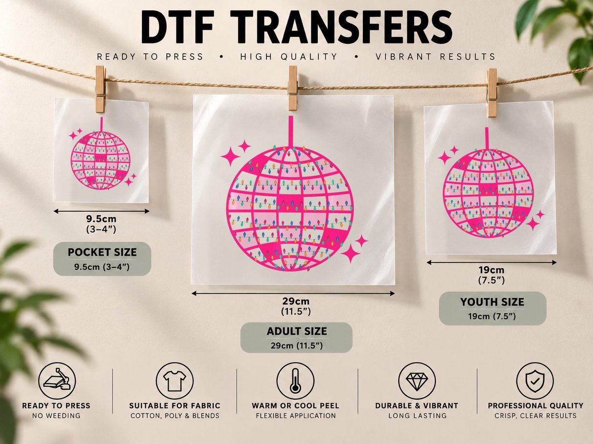 Disco Ball Hot Pink Christmas Lights, Xmas DTF Transfer Iron On