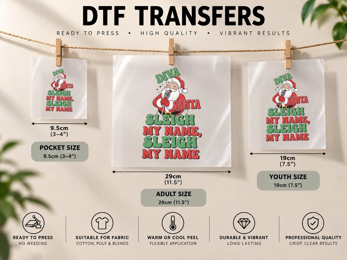 Diva Santa Sleigh My Name, Sleigh My Name Funny Christmas DTF Transfer Iron On