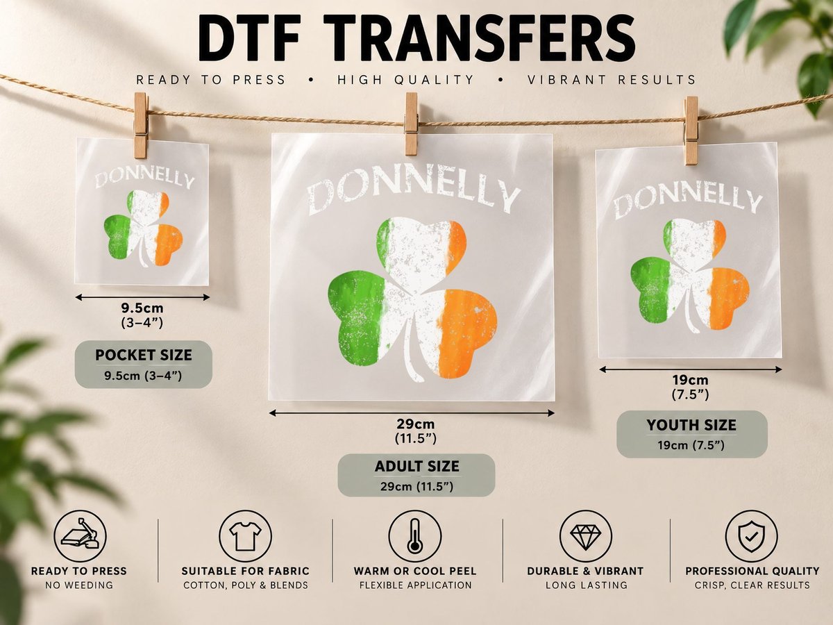 Donnelly Irish Shamrock St Patricks Day, Celtic DTF Transfer Iron On