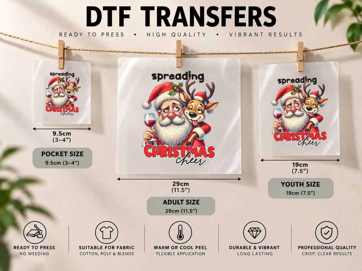 Drunk Santa and Reindeer Wine Funny Spreading Christmas DTF Transfer Iron On