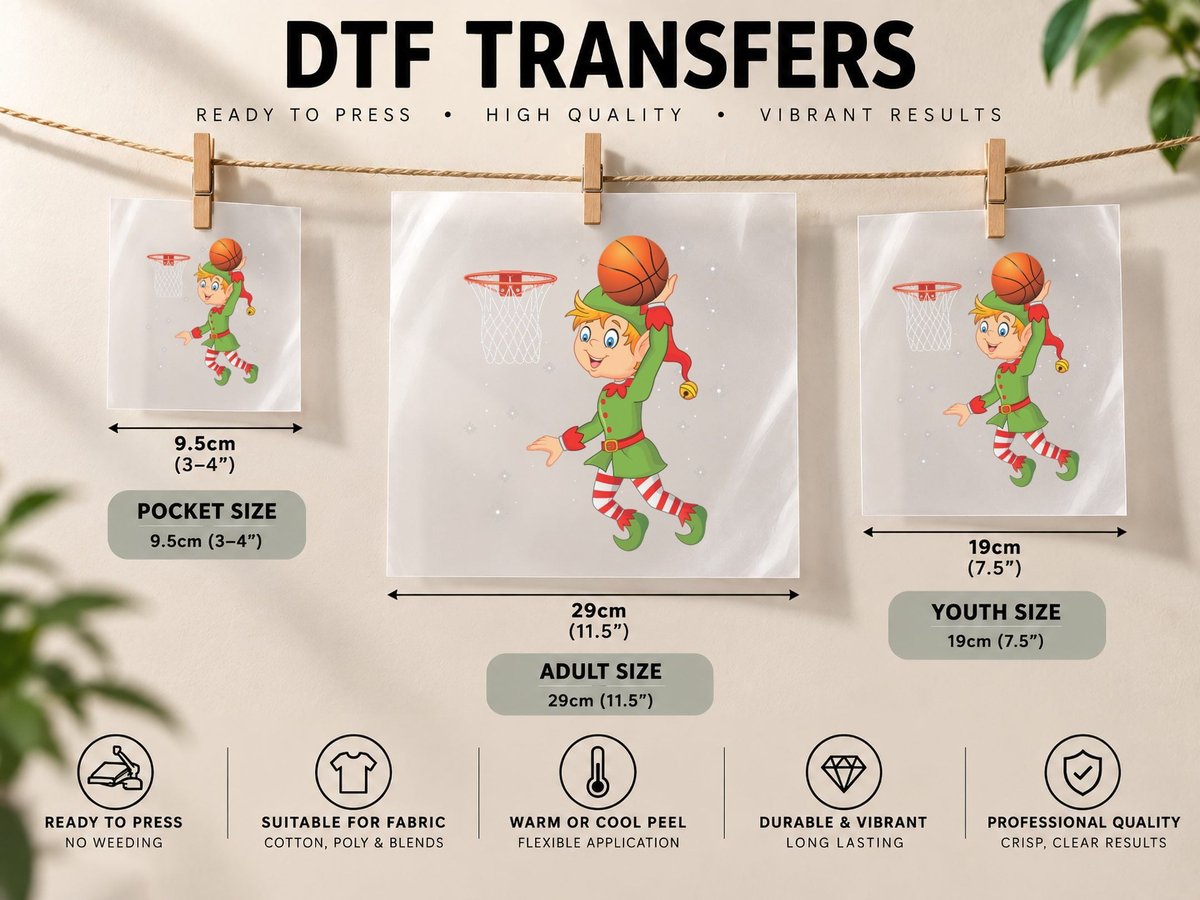 Elf Playing Basketball Christmas Boy Kid Sport Merry DTF Transfer Iron On