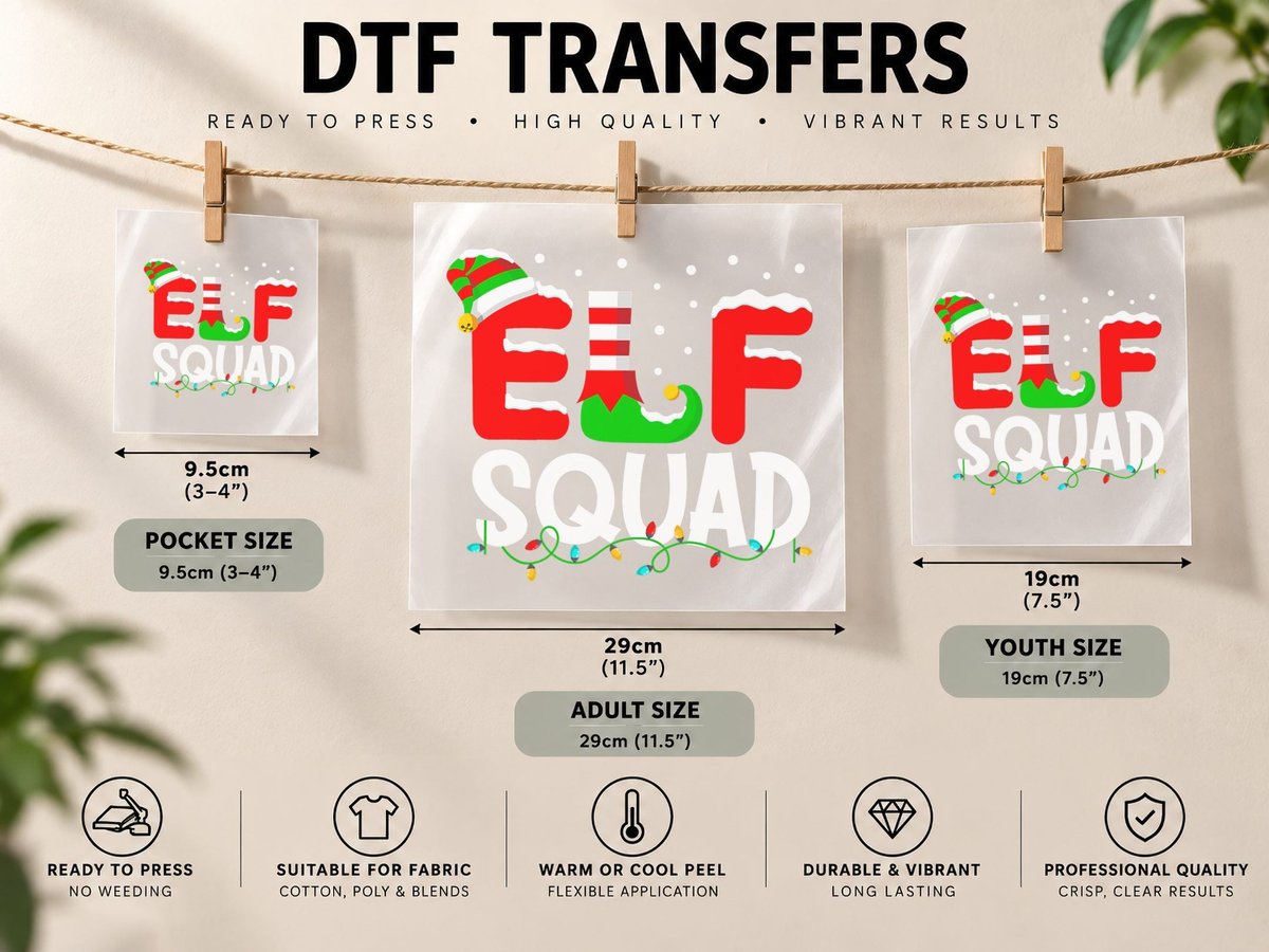 Elf Squad Christmas Matching Family Toddler Boy Girl Funny DTF Transfer Iron On