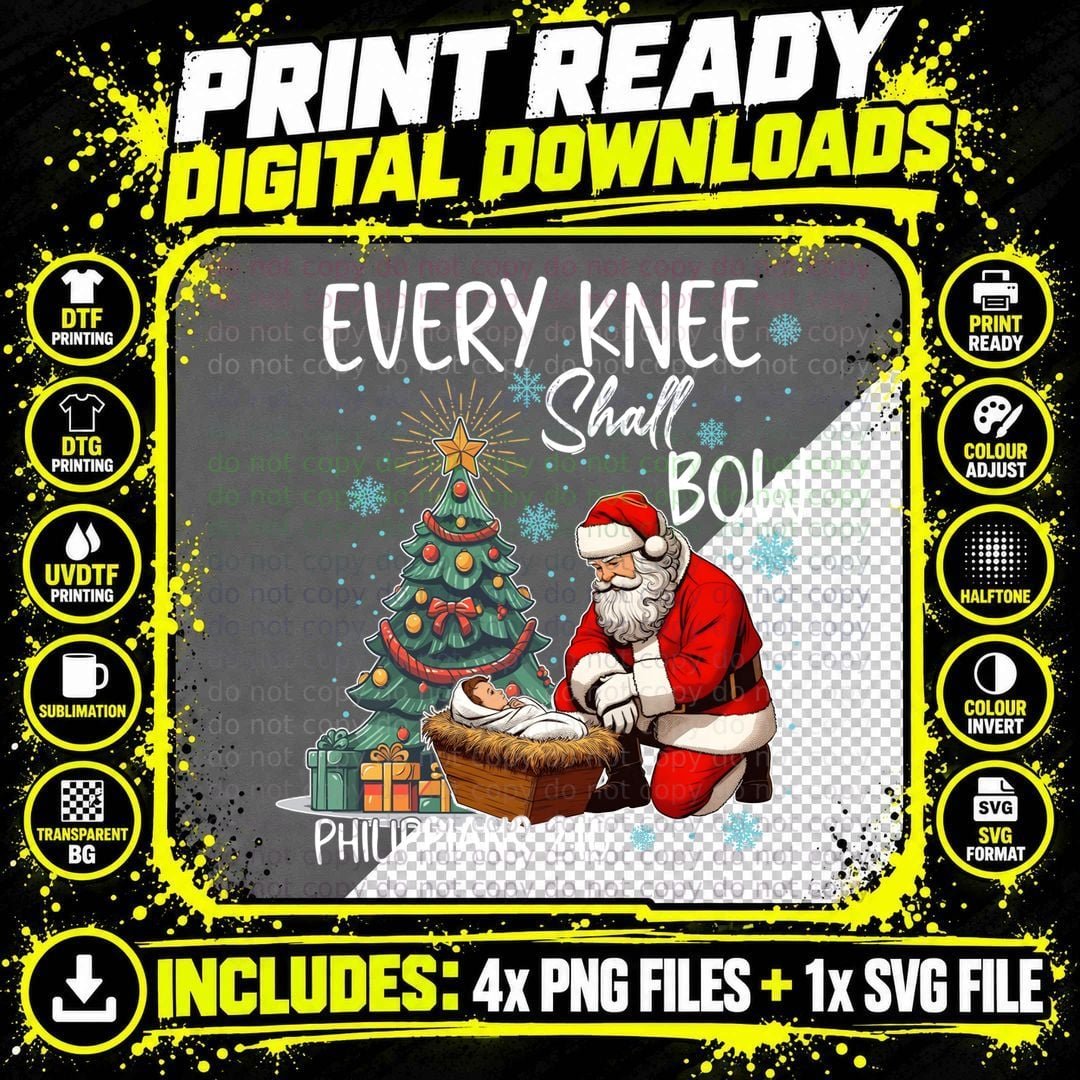 Every Knee Shall Bow, Kneeling Santa Png SVG Digital Bundle