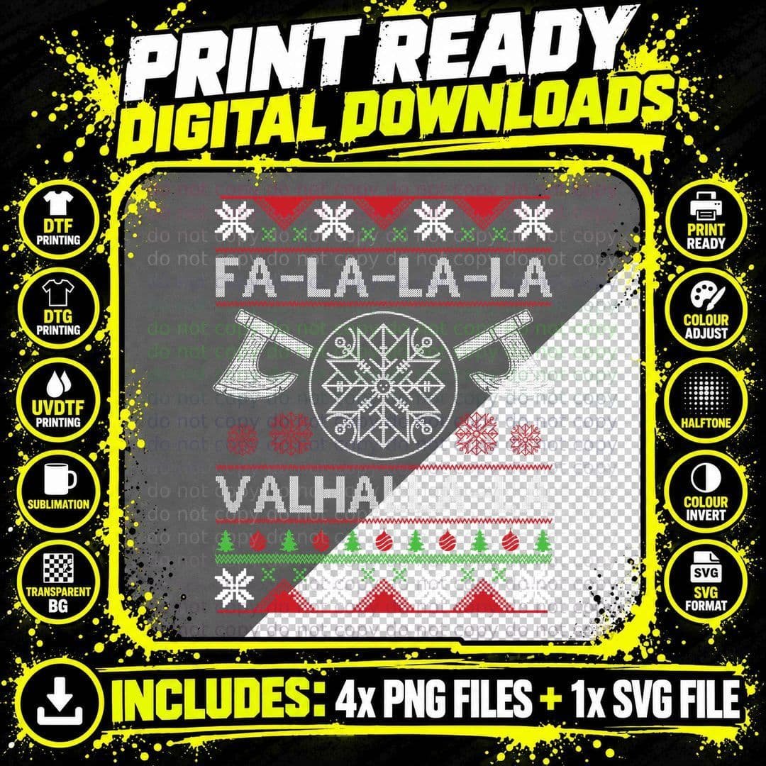 Fa-La-La-La Valhalla-La Viking God Ugly Christmas Design Png SVG Digital Bundle