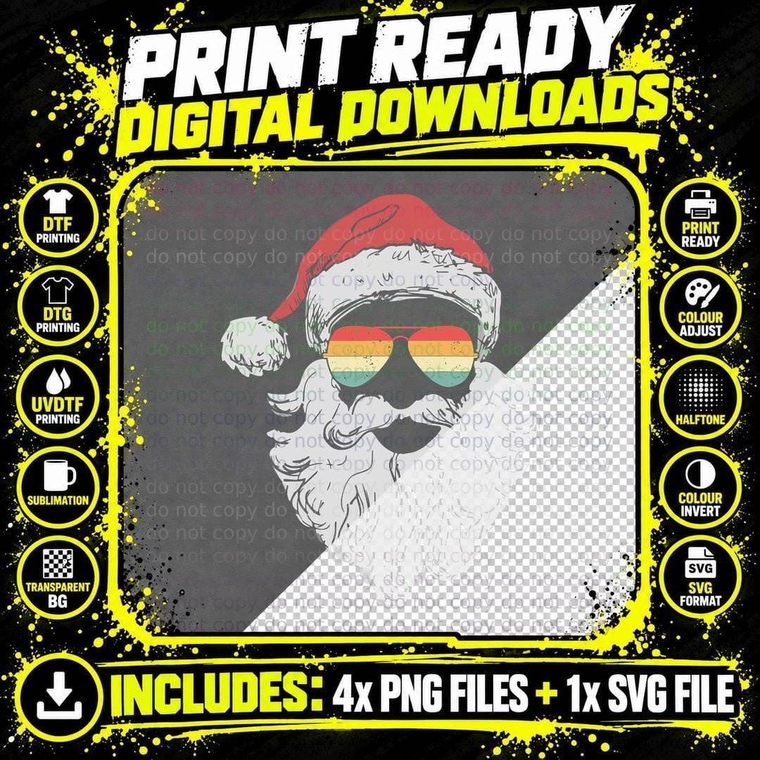 Face Santa Claus Christmas Xmas Men Women T-Shirt Png SVG Digital Bundle