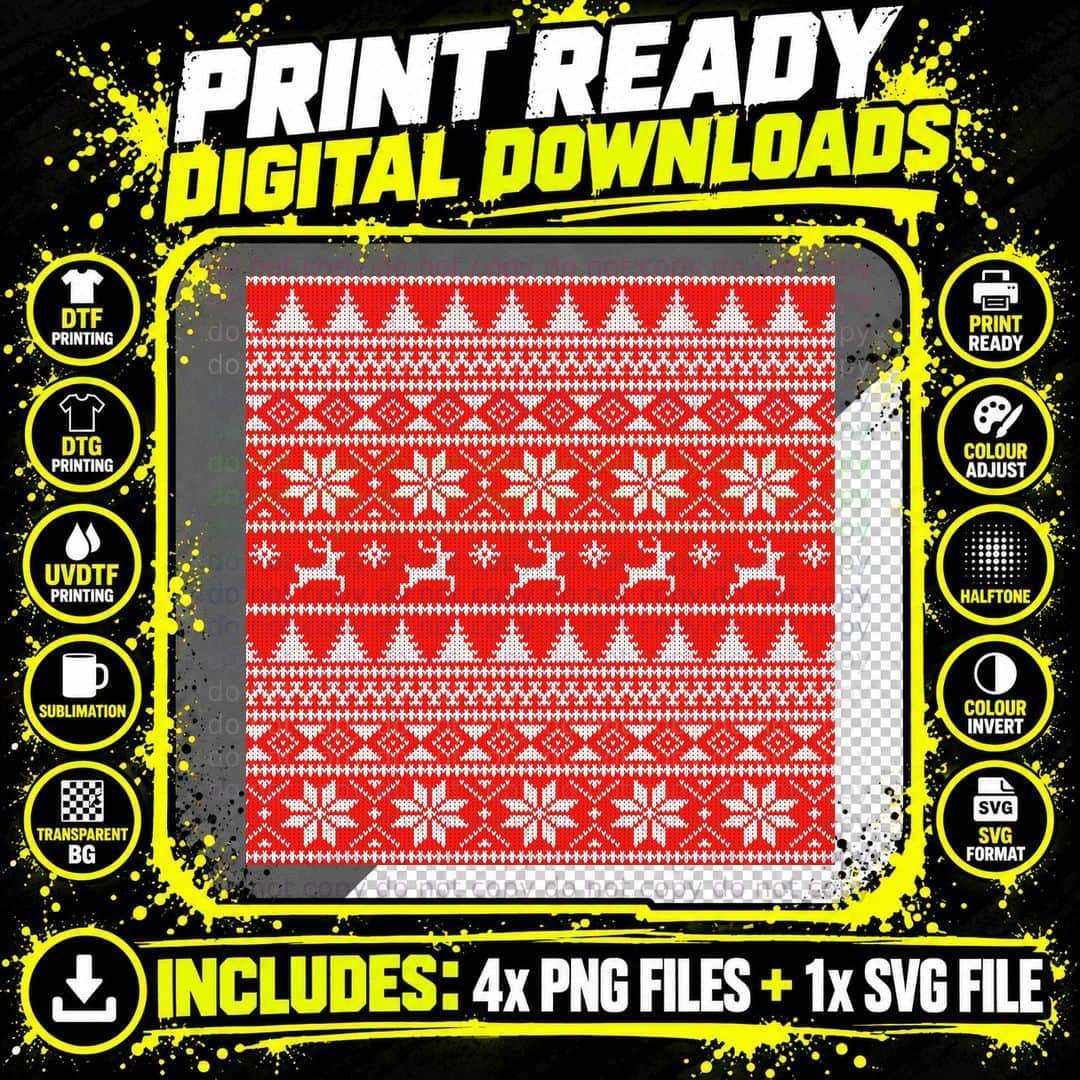 Fair Isle Christmas T-Shirt Png SVG Digital Bundle