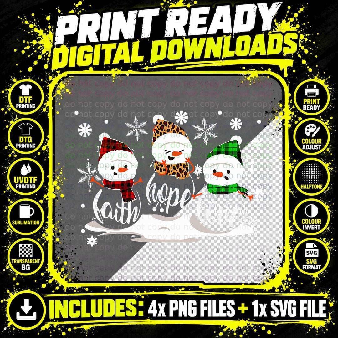 Faith Hope Love Snowman Christmas Pajama Cute Winter Png SVG Digital Bundle