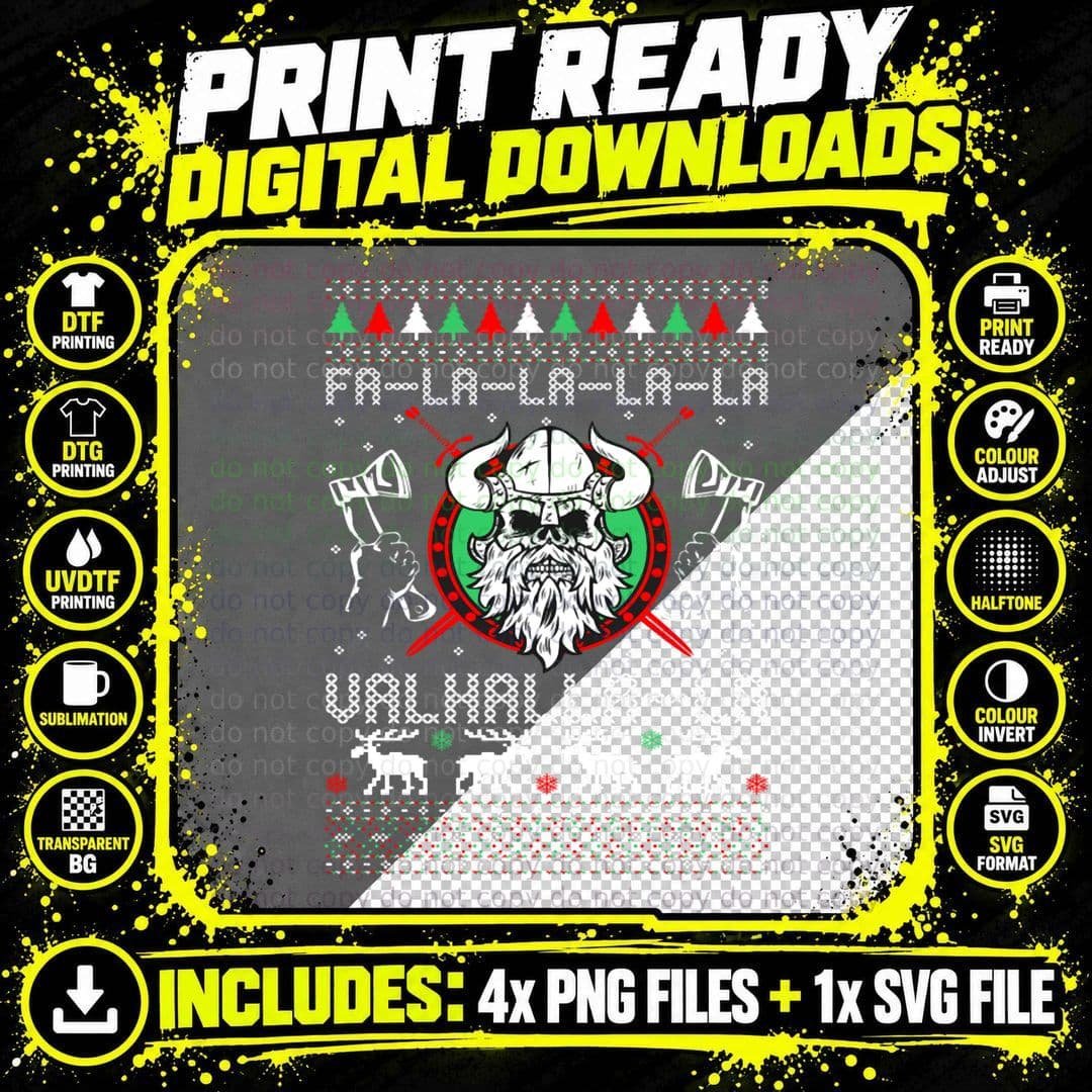 Falalala Valhalla La Ugly Christmas Sweaters Png SVG Digital Bundle