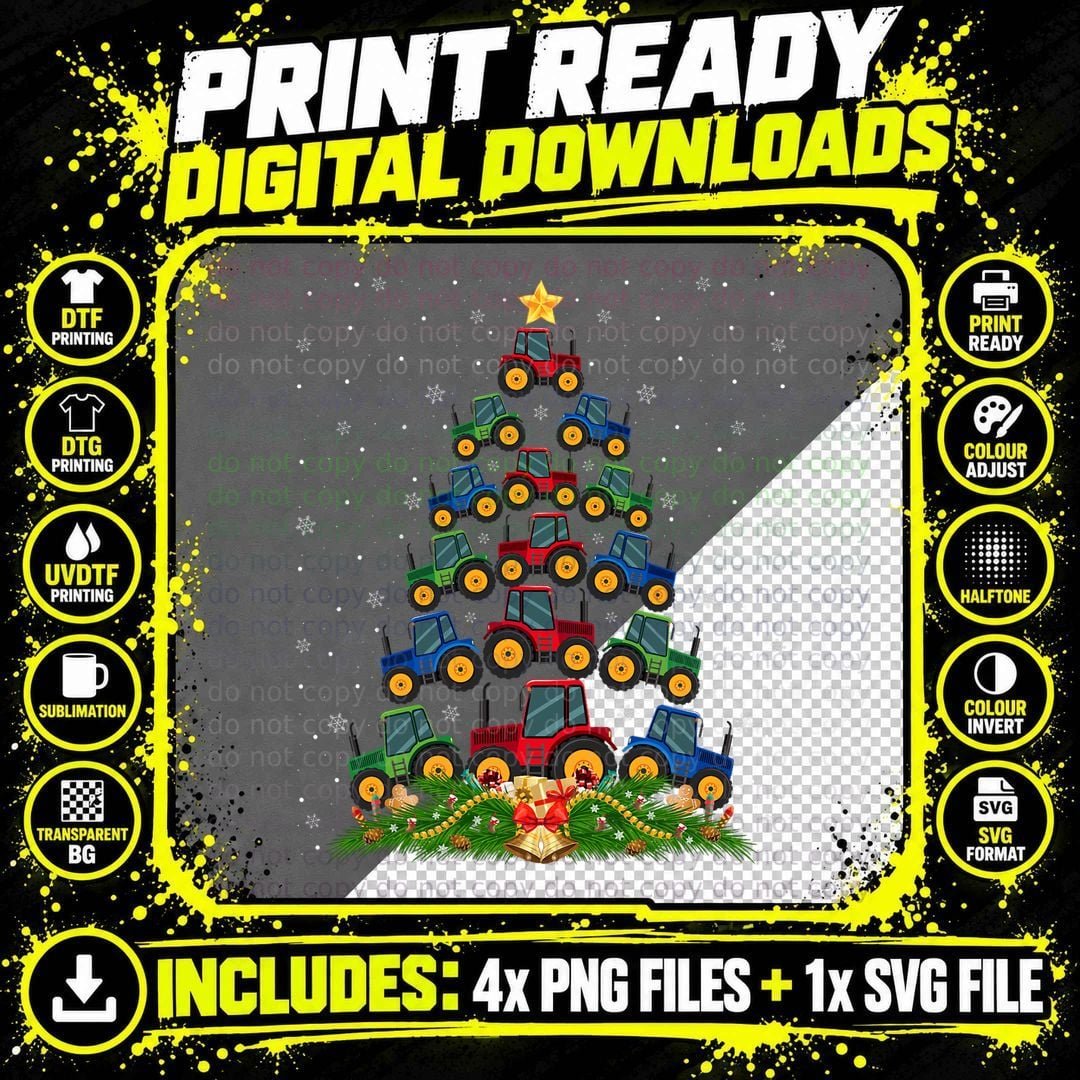 Farming Xmas Matching Family Farmer Tractor Christmas Png SVG Digital Bundle