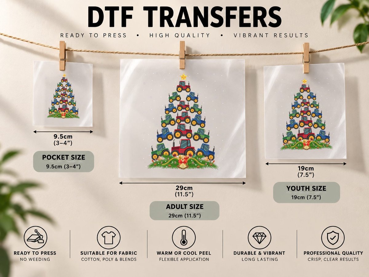 Farming Xmas Matching Family Farmer Tractor Christmas Tree DTF Transfer Iron On
